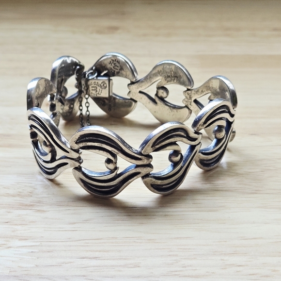 STERLING SILVER 925 SIGNED JJ TAXCO MEXICO HEAVY MODERNIST BRACELET 6.5" HEAVY - Picture 10 of 10